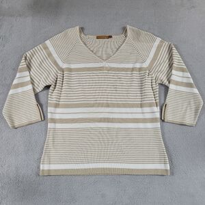Vintage Oat Striped Beige and White Women's Sweater